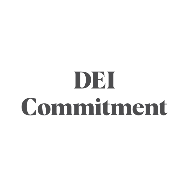 White circle with text that reads "DEI Commitment"